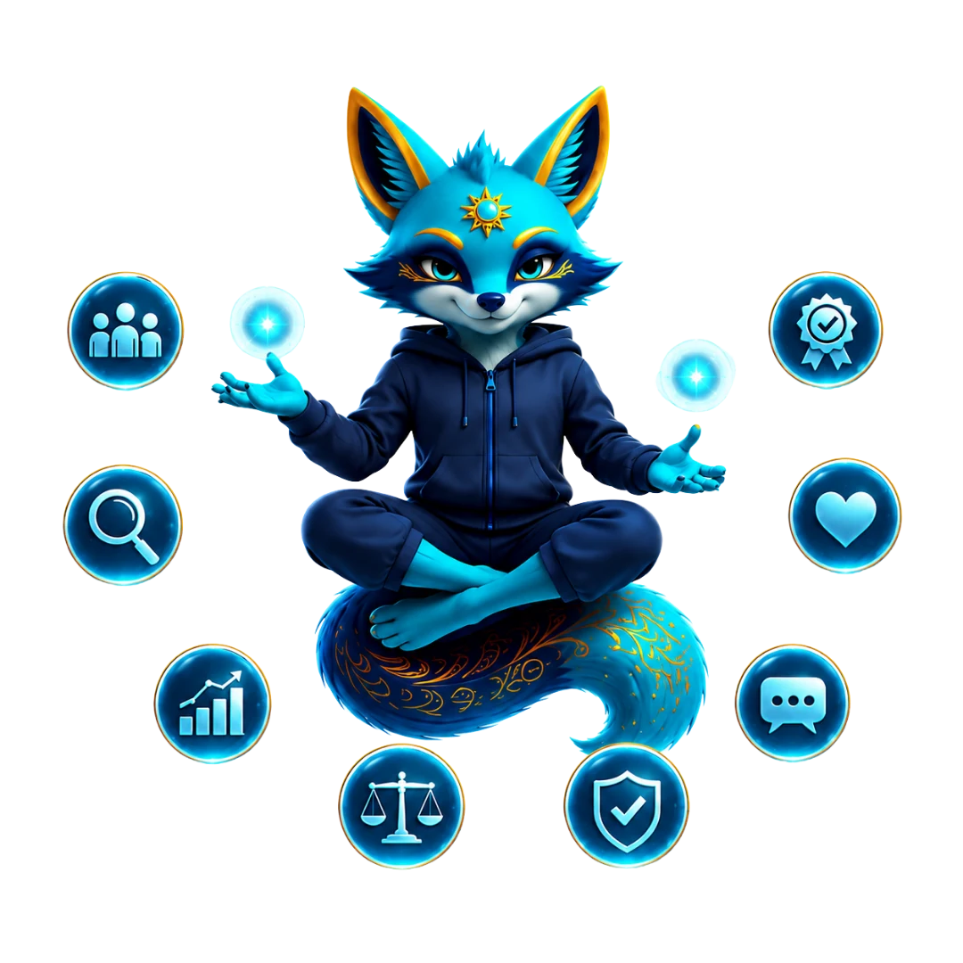 Soluna — The Solar Fox, holding glowing guide lights